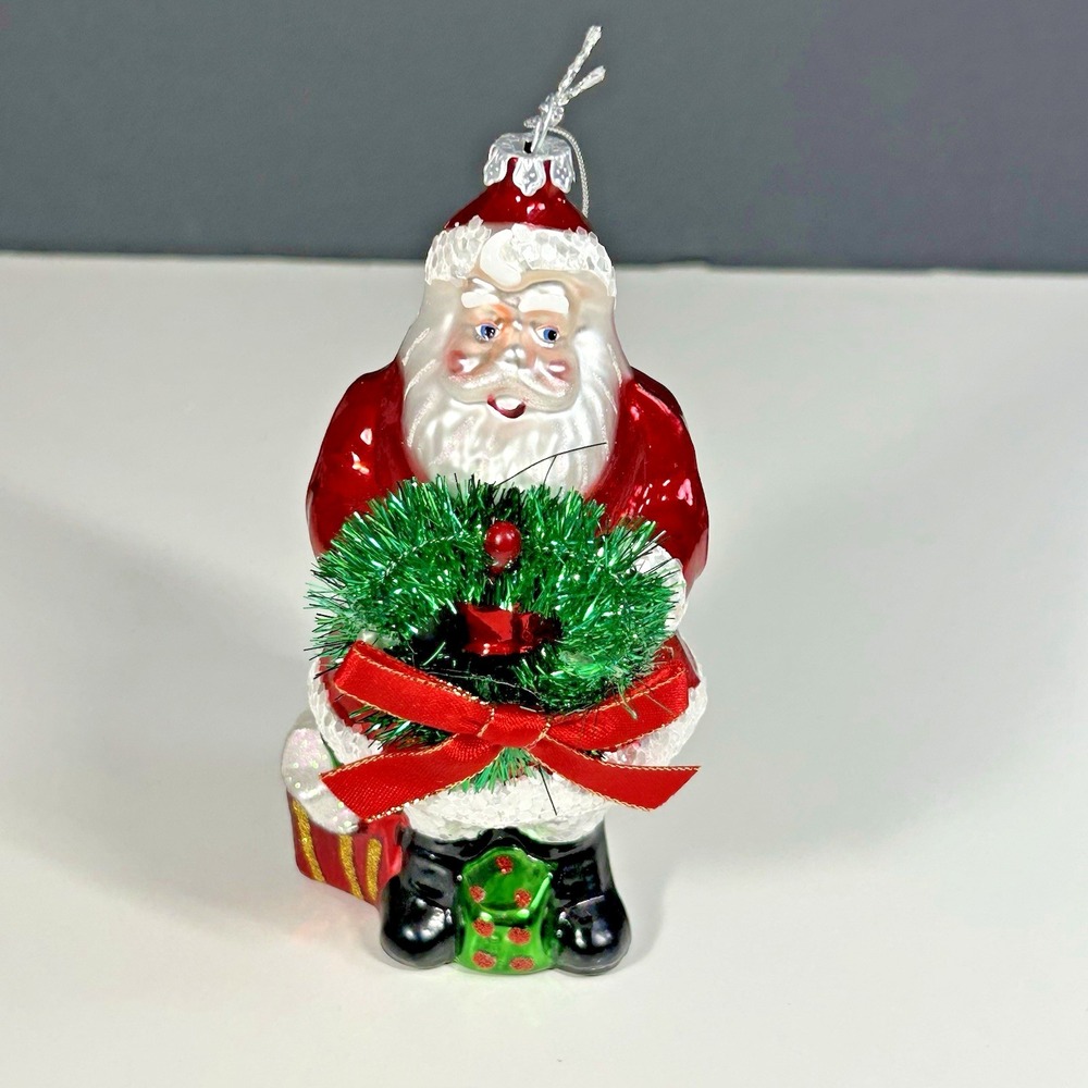 Living Quarters Hand Blown Glass Glitter‎ Santa Claus Christmas Ornament